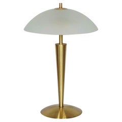 Bauhaus Chased Brass Satin Glass Two-Light Table Lamp, 1960s, Desk Lamp