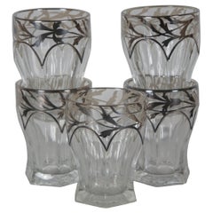 5 Dorothy Thorpe Low Ball Glasses Tumblers Floral Silver Overlay Art Nouveau