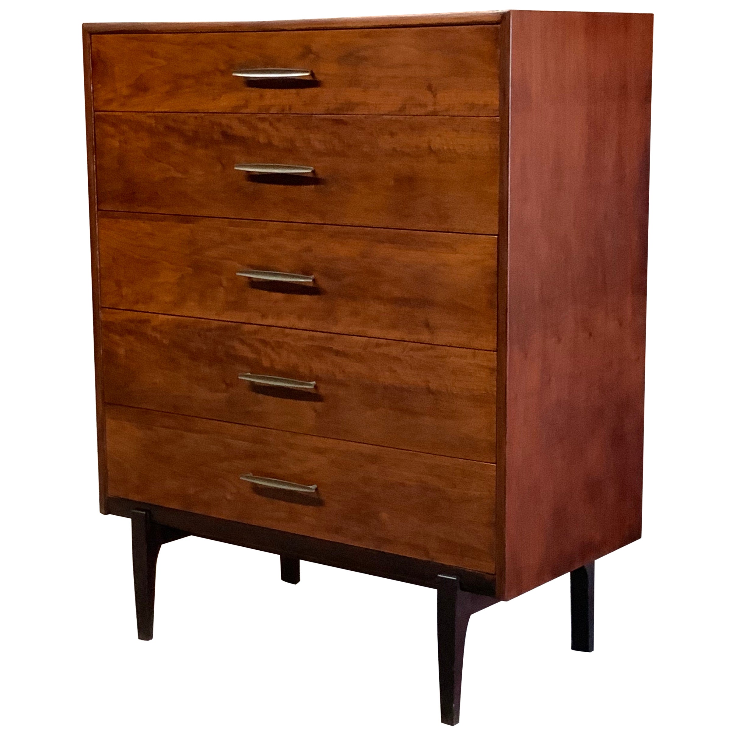 Ramseur Walnut Five Drawer Tall Dresser