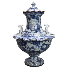 Antique Late 19th C. Royal Bonn Tokio Blue & White Lidded Vase