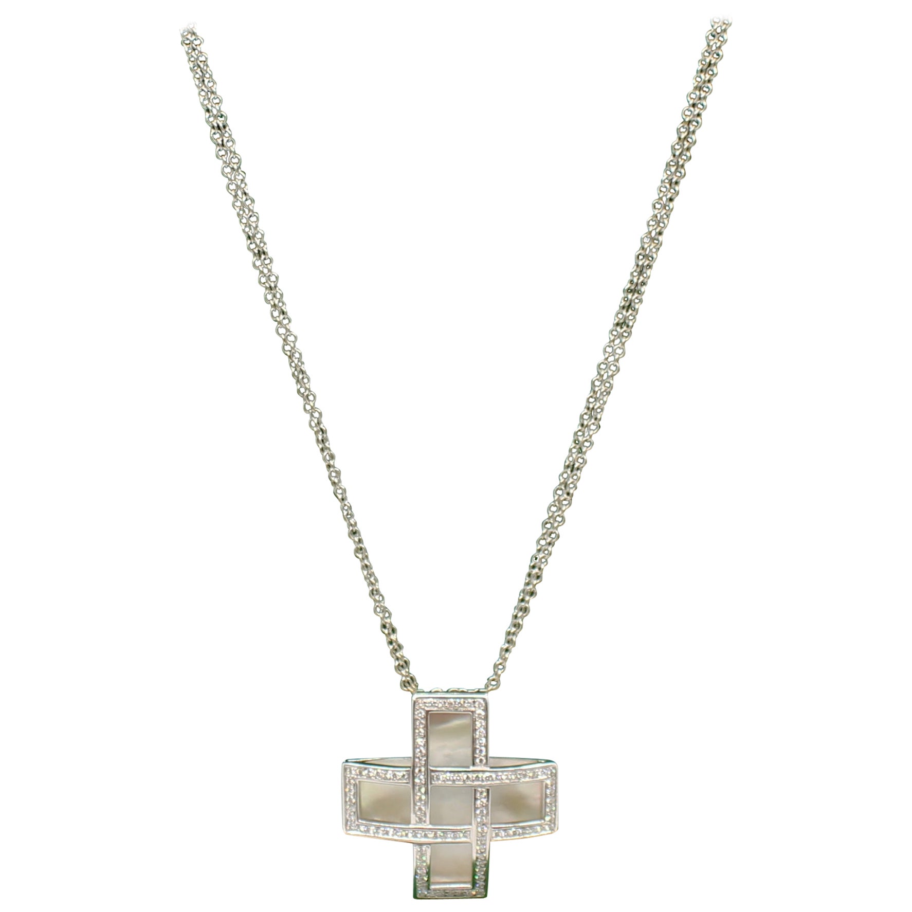 Boodles 18ct Gold Diamond & Mother of Pearl Cross on Chain For Sale