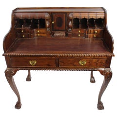 Carved Mahogany Bureau Desk with Ball & Claw Feet