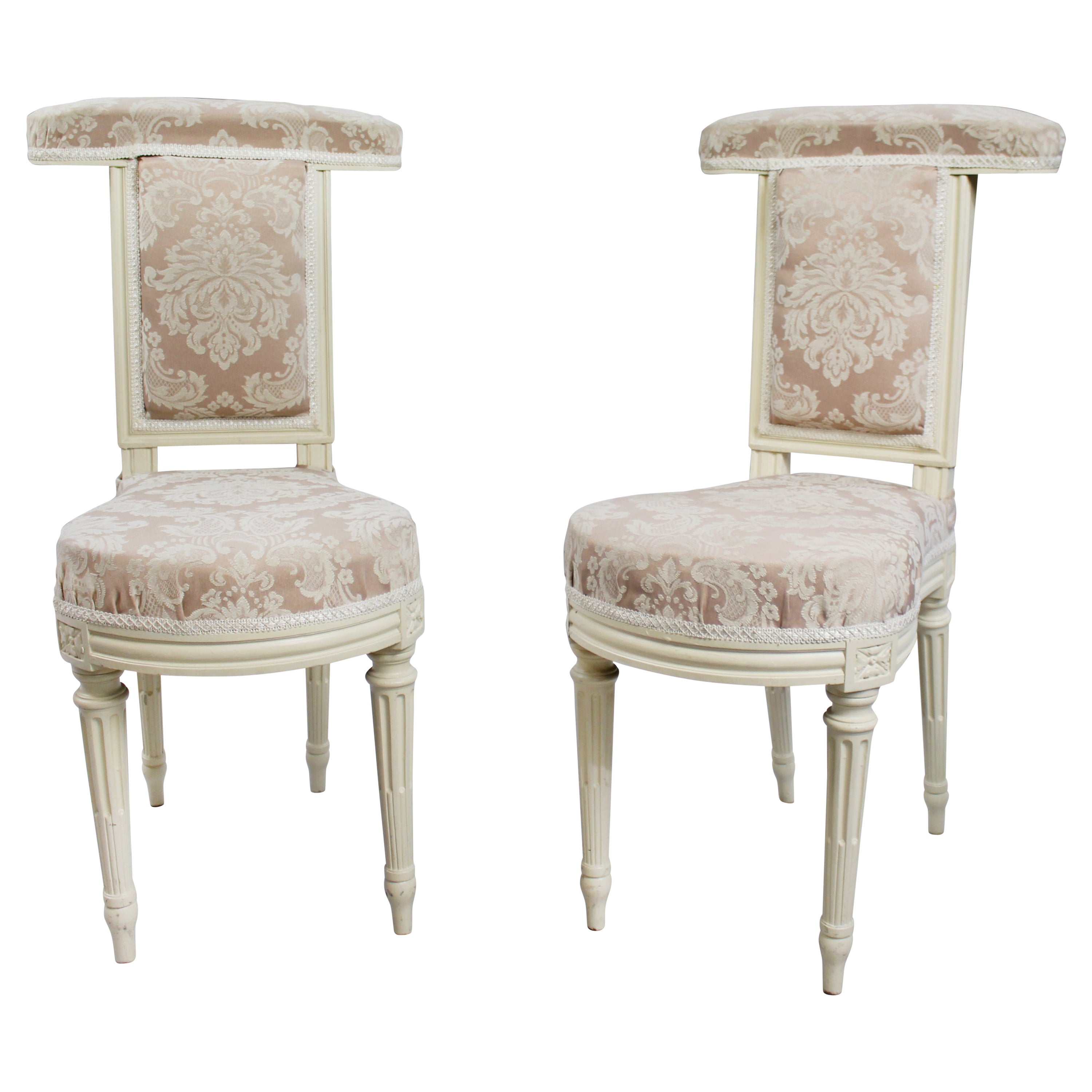 Pair of Early Antique French Painted Voyeuse Chairs For Sale