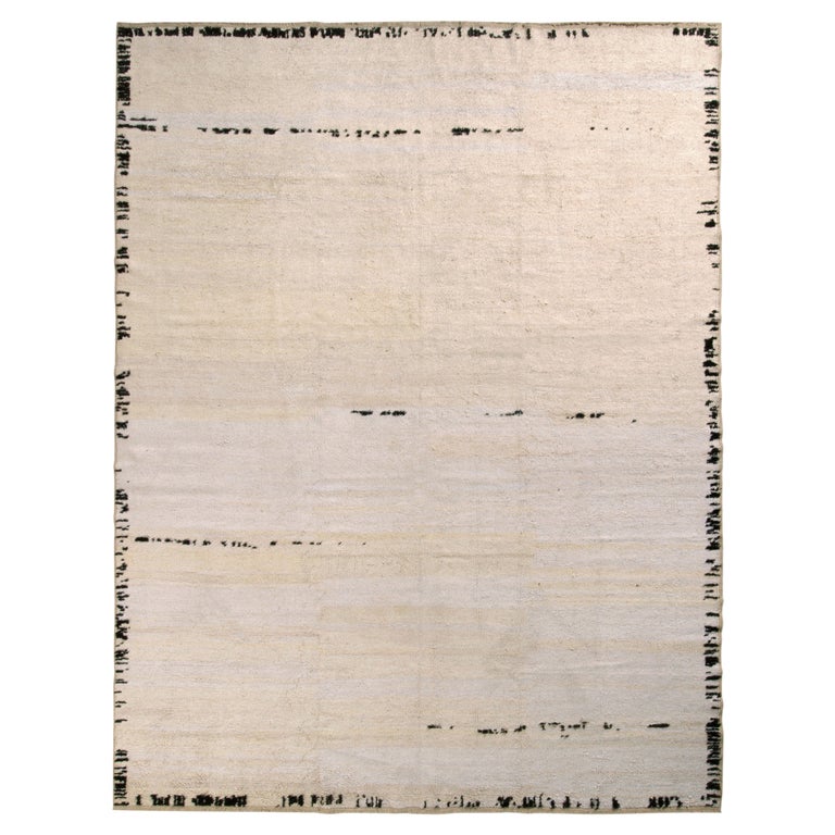 Rug and Kilim's Contemporary Rug in Off White, Black Solid Stripe Patterns  For Sale at 1stDibs
