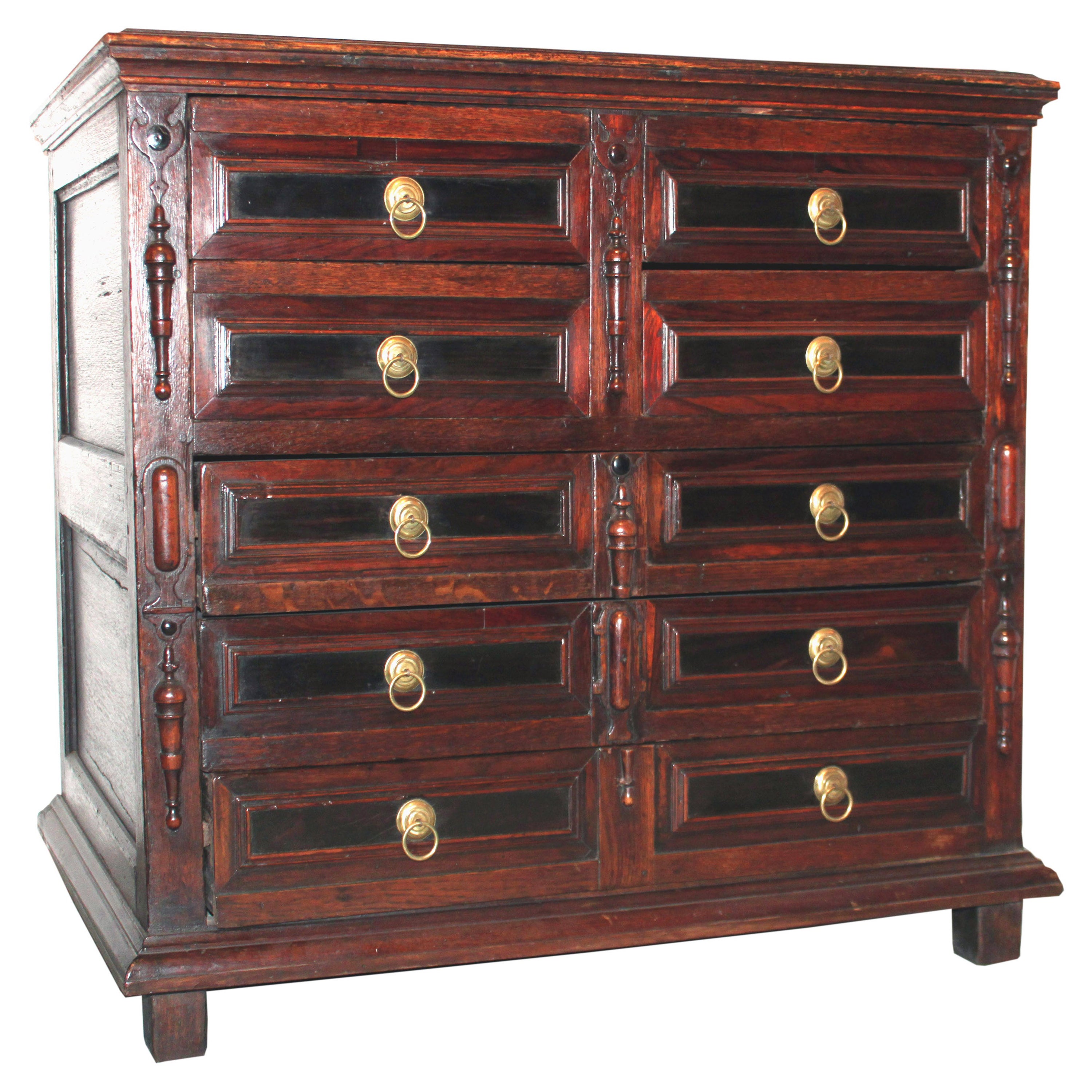 Charles II Moulded Front Oak Chest of Drawers For Sale