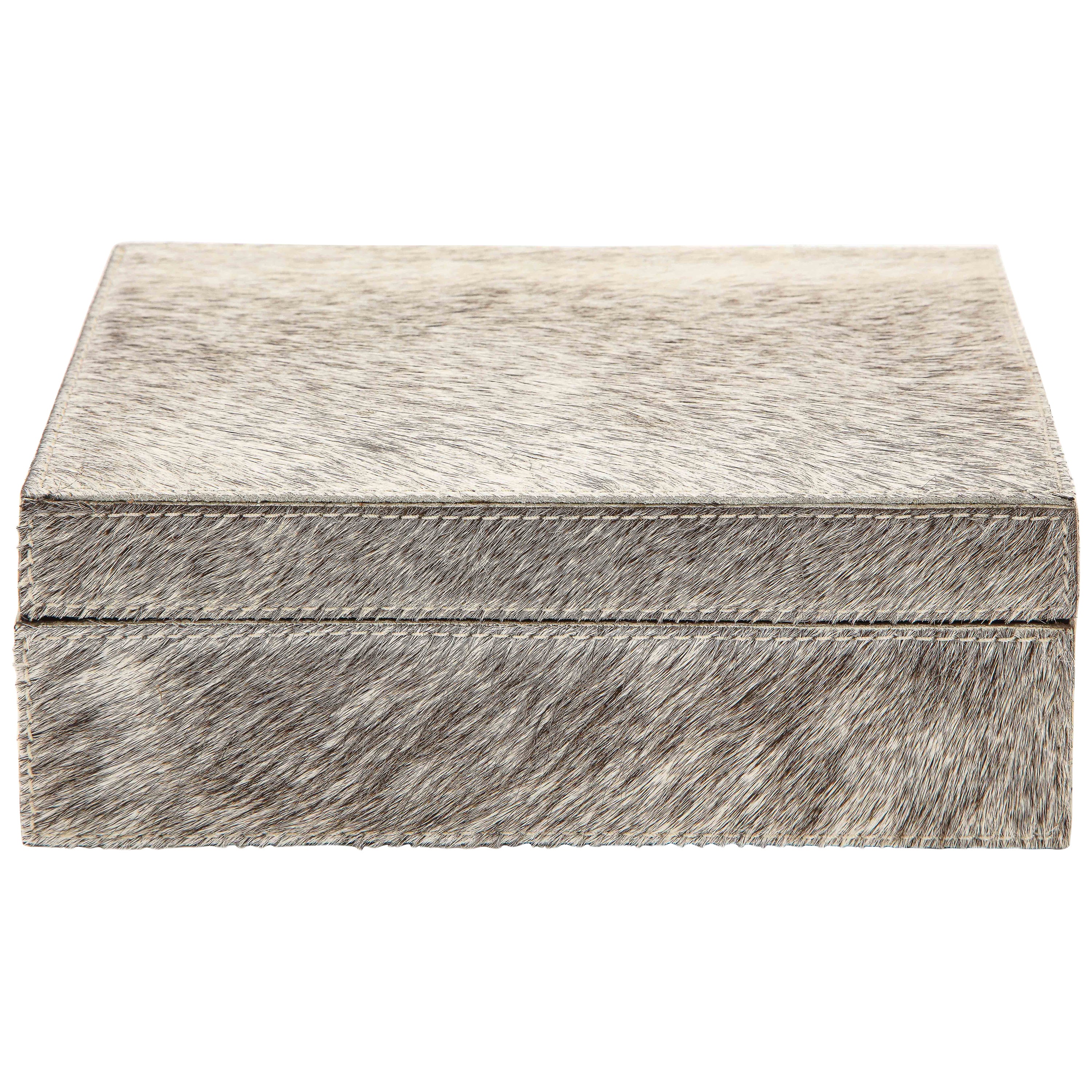 Grey, White Brindle Ponyskin Keepsake Box For Sale