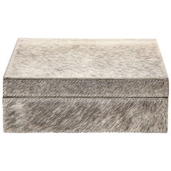 Caja de recuerdos de piel de caballo atigrada gris y blanca