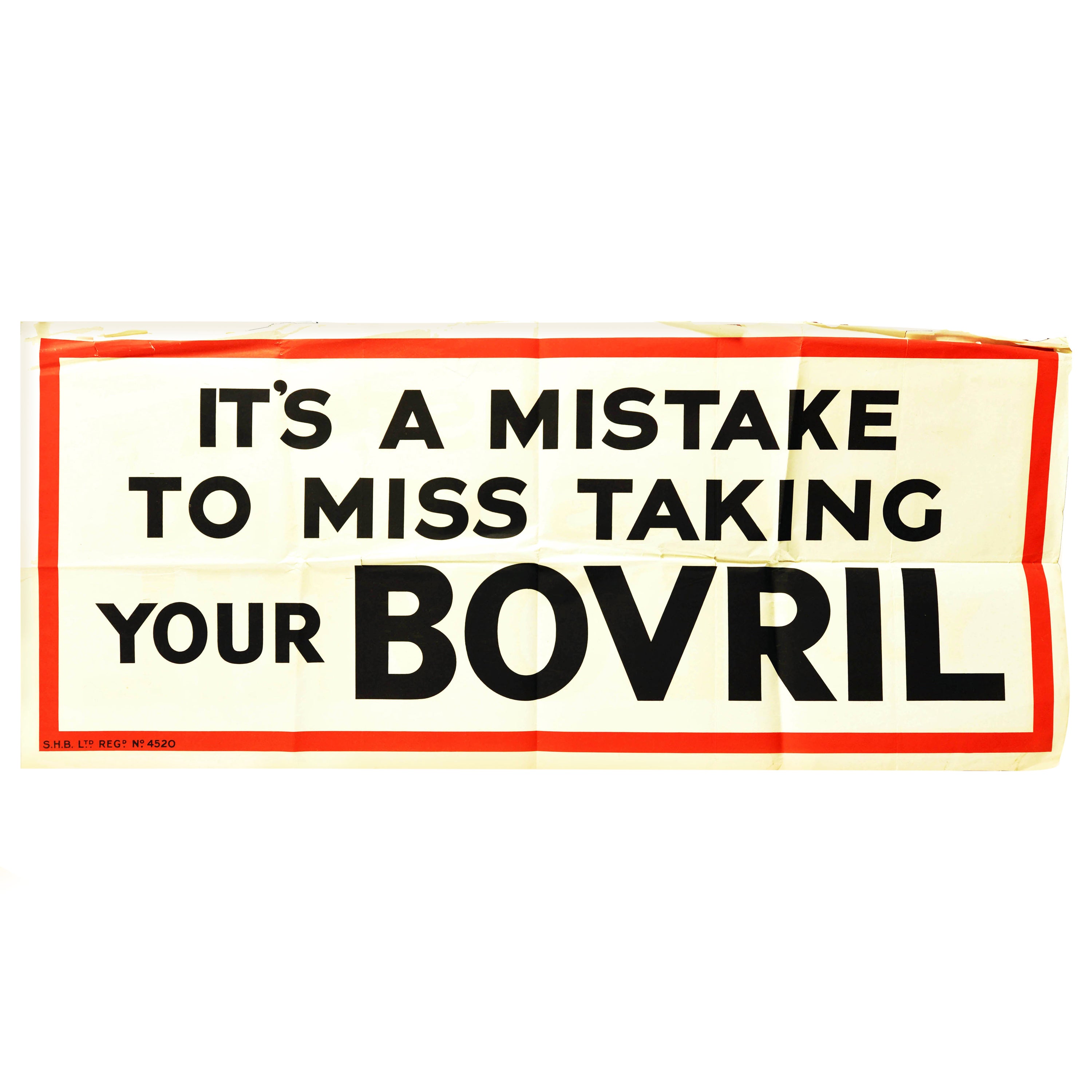 Original Original-Vintage-Poster „It's A Mistake To Miss Taking Your Bovril“, heiße Getränke, Lebensmittel