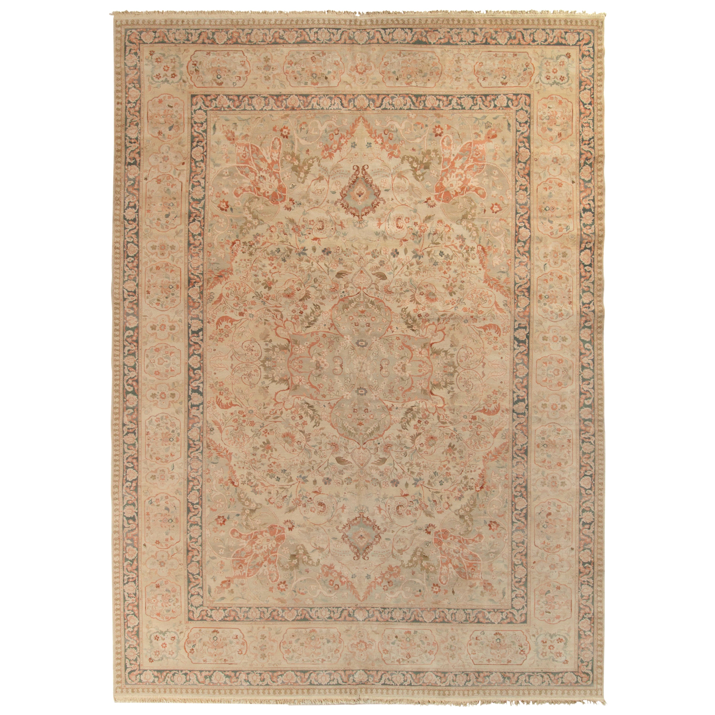 Teppich & Kilims Persischer Teppich im Täbris-Stil mit beige-braunem, rosa Blumenmuster