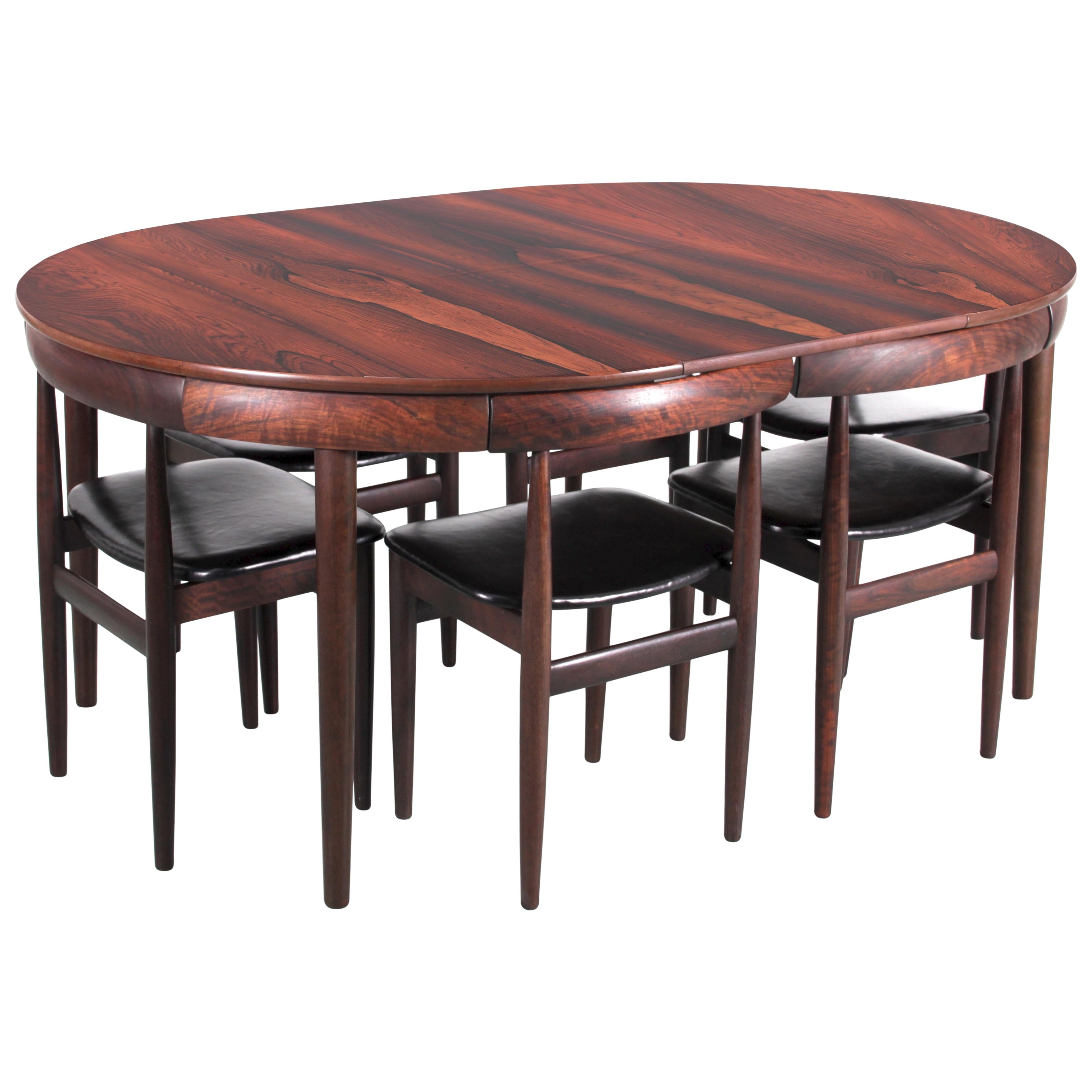 Mid-Century Modern Scandinavian Dining Set in Rosewood by Olsen with 6 Chairs