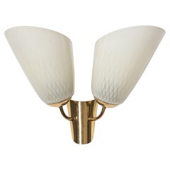 Two-Arm Wall Lamp, 1940s, Enameled Glass and Brass