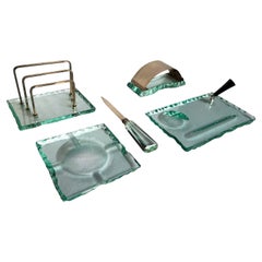 Vintage Italian Mid-Century Green Nilo Glass Desk Set by Fontana Arte, 1950s