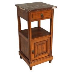 Antique French Night Stand / Bedside Table Solid Oak Belgium Red Marble Top 1920