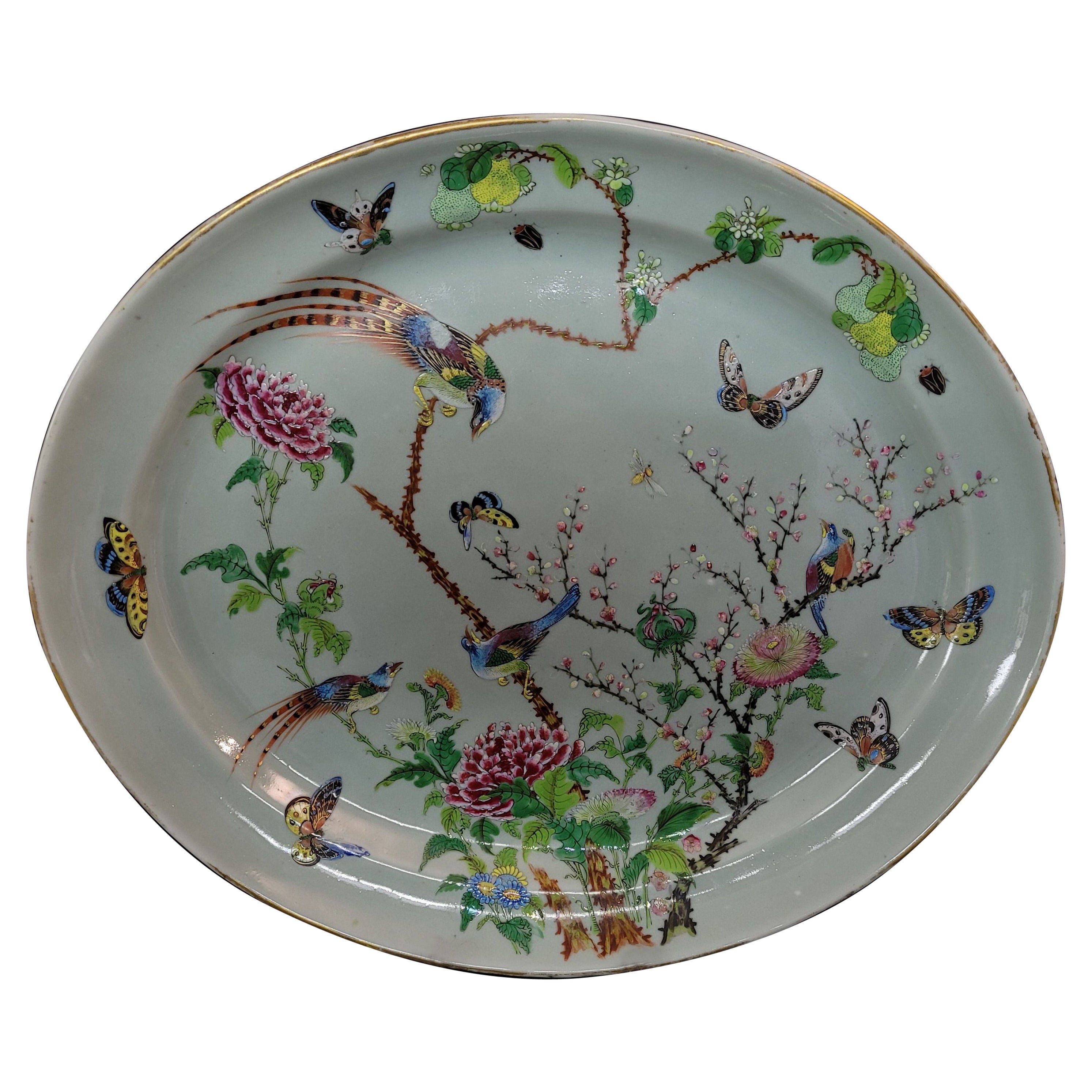 Huge Chinese Oval Deep Meat Platter from 19th Century For Sale