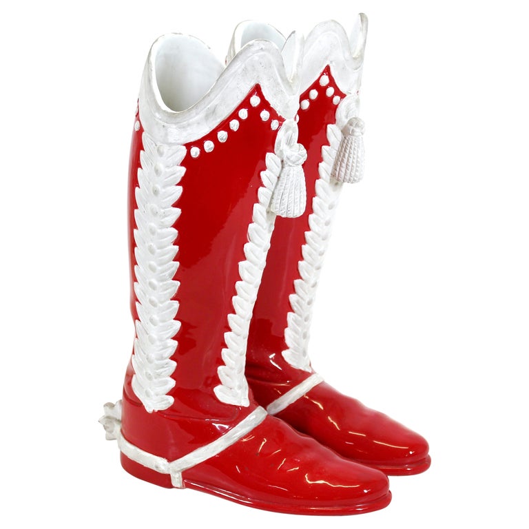 Home Umbrella Stands Umbrella stand made from red ceramic Boots 45 CM