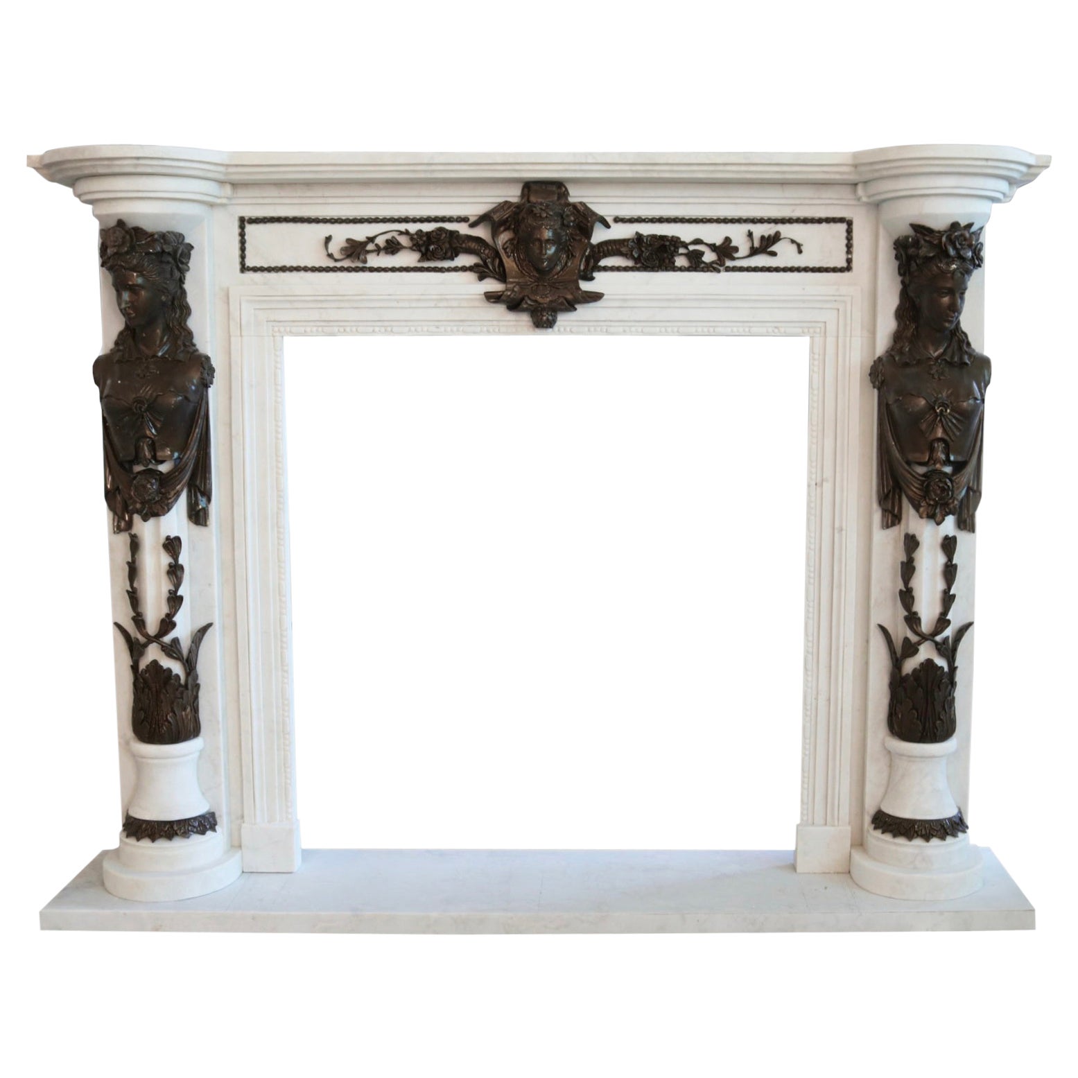 Fine Carved Marble & Bronze Fire Surround For Sale