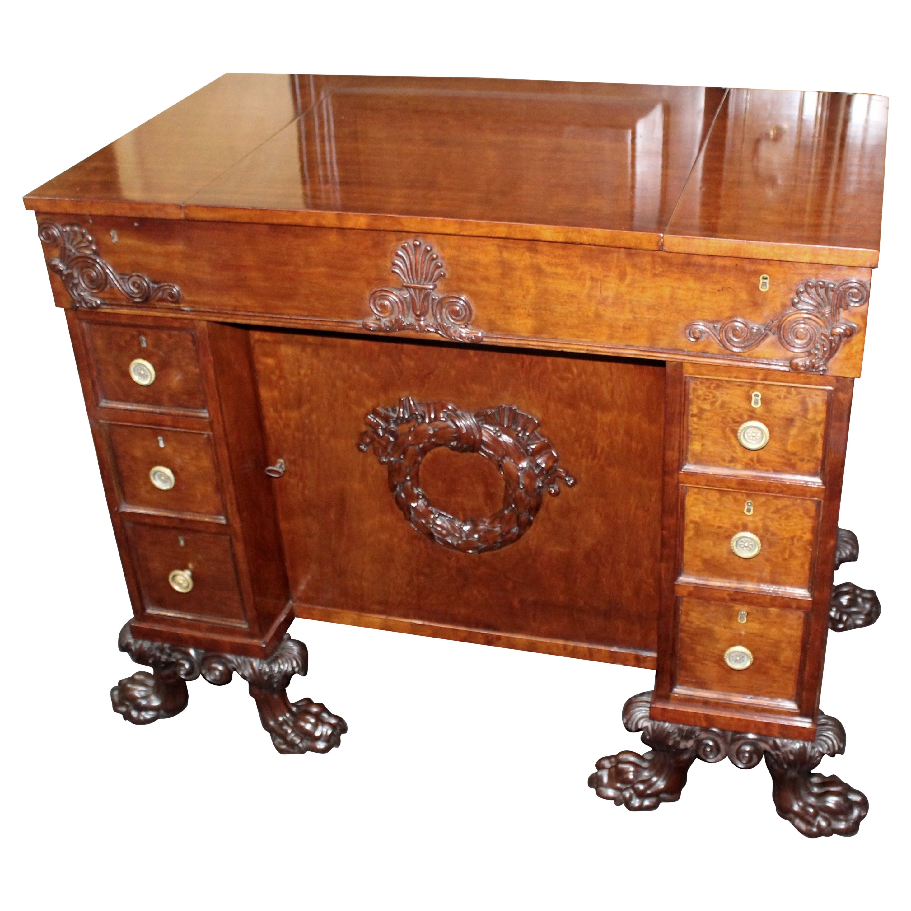 Fine Late 18th c. Mahogany Desk with Carved Feet For Sale