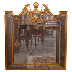 Antique Large and Fine 19th Century Signed Gilt Bronze Empire Firescreen