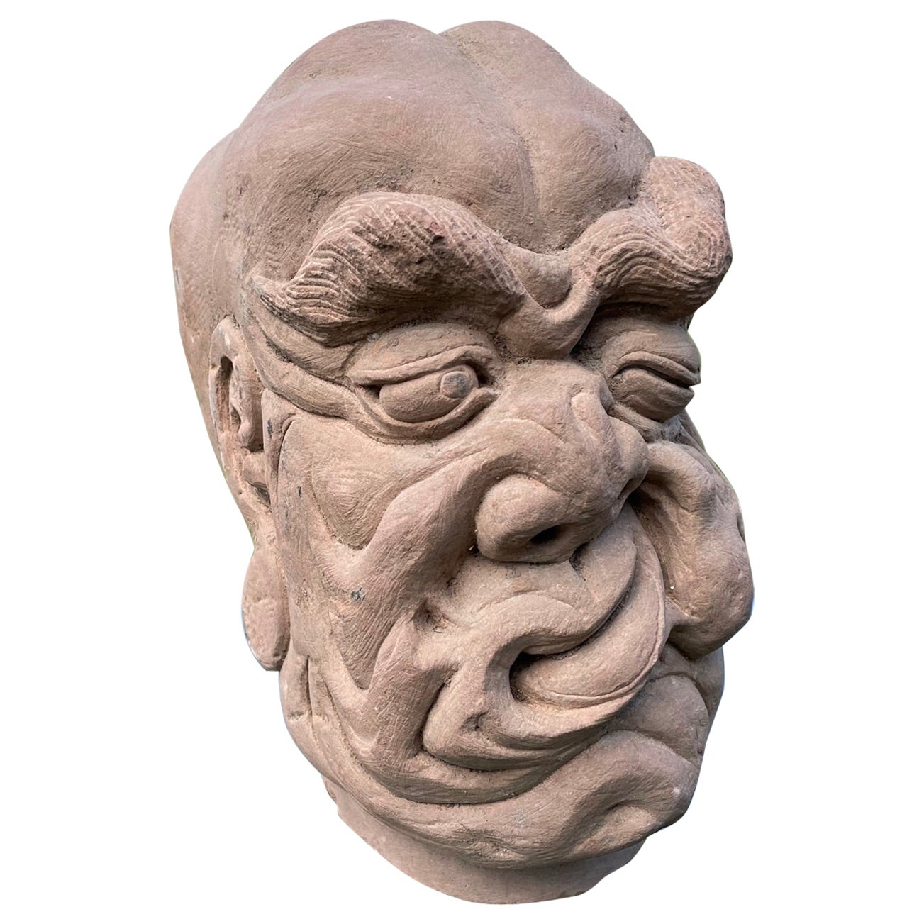 Chinese Old Fantastic Contorted Face Monk Sculpture For Sale