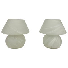 Pair of Glass Mushroom Table Lamps, Italy, 1980s
