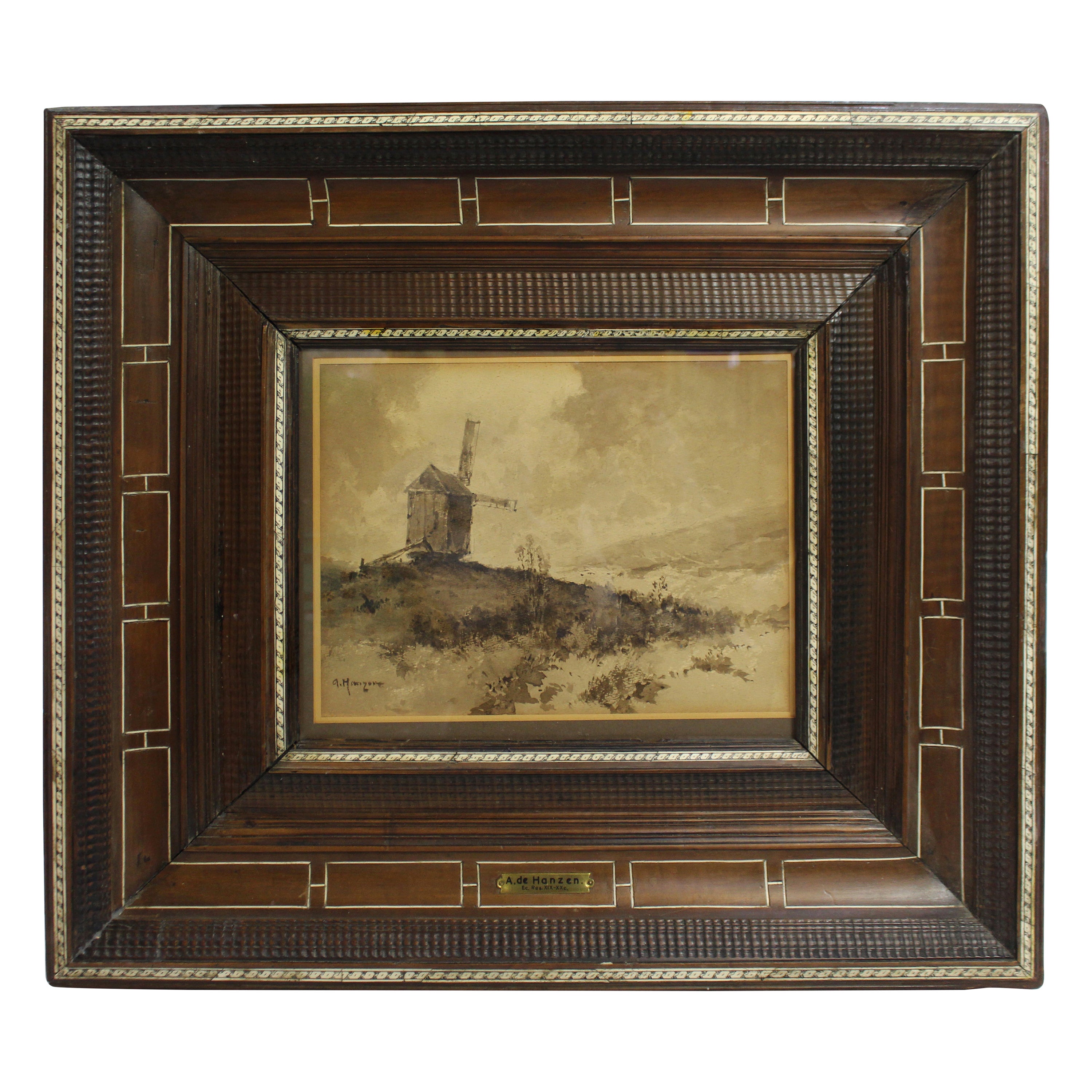 Fine Alexei Hanzen Sepia Watercolour Landscape For Sale