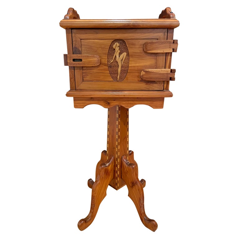 Carved and Inlaid Art Deco Side Table For Sale