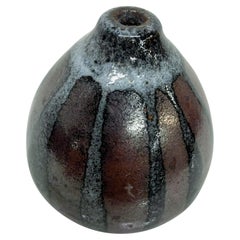 1970s Japanese Striped Glazed Pottery Bud Vase Signed Japan