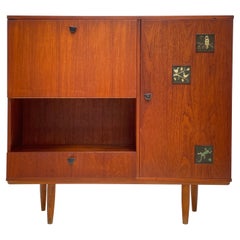 Dutch 1950's Teak Wood Cabinet Featuring Artisan Made Pottery Studio RAM Arnhem