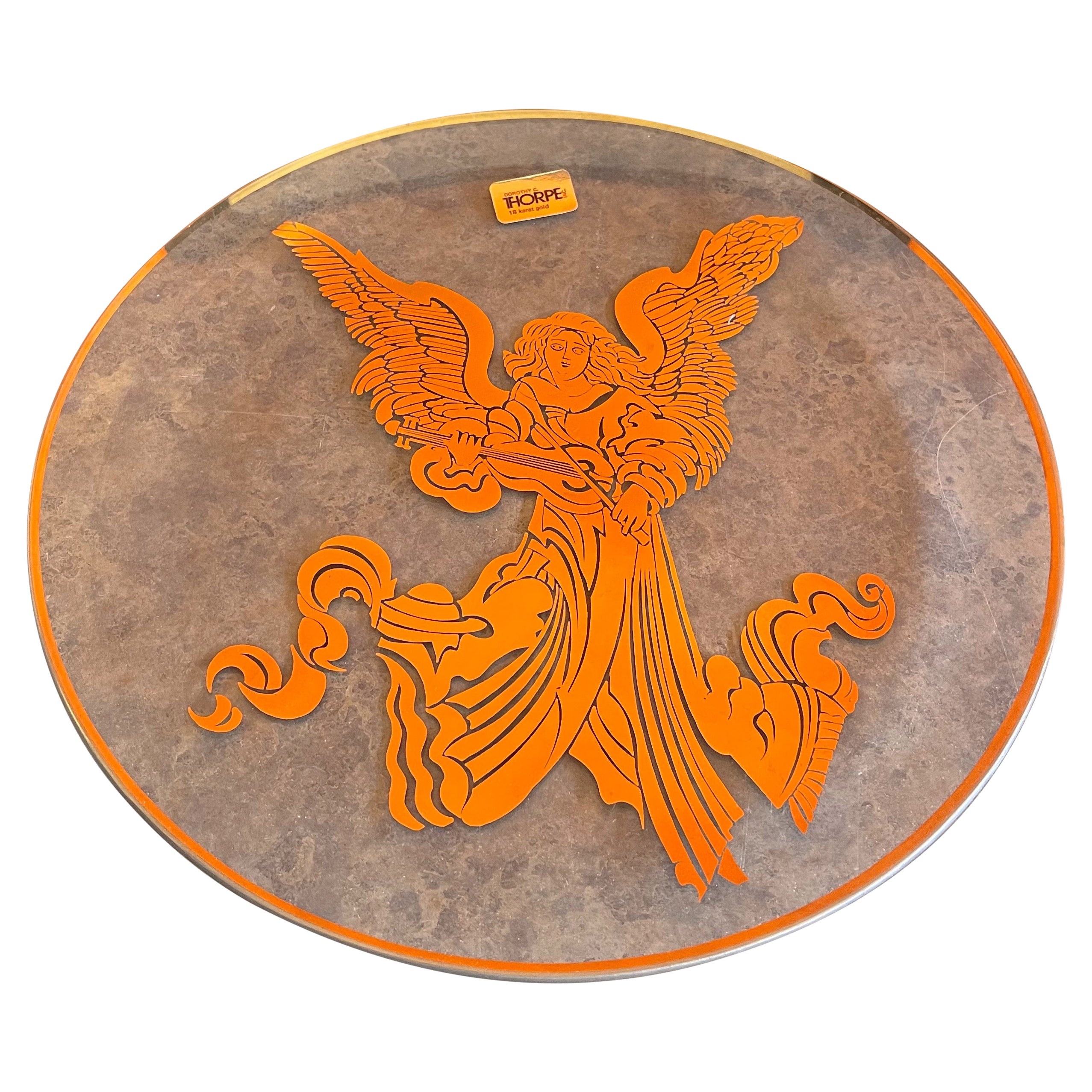 Mid-Century Glass and Gold Overlay "Angel" Platter by Dorothy Thorpe