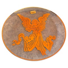 Mid-Century Glass and Gold Overlay "Angel" Platter by Dorothy Thorpe