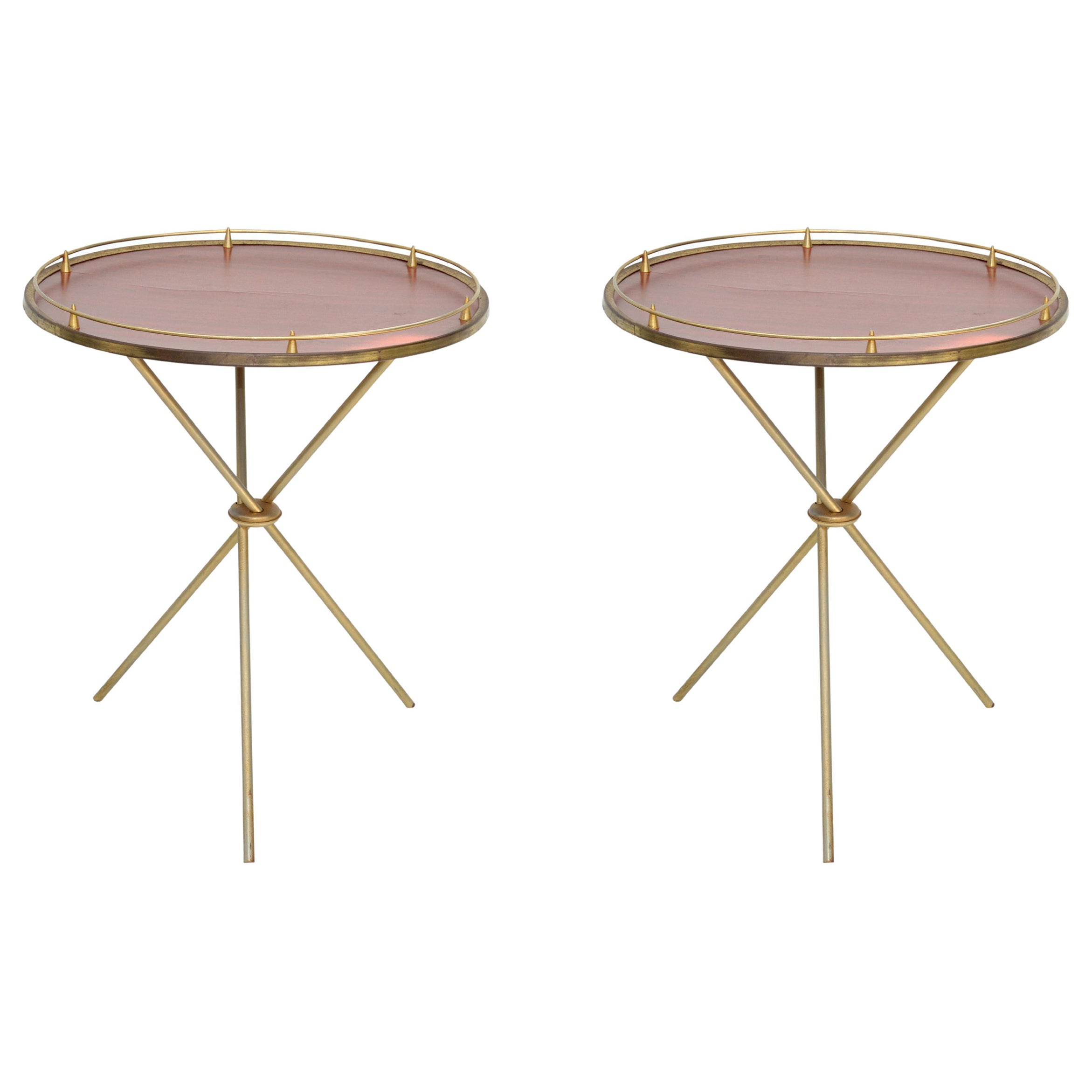 Pair of Maison Jansen Style Round Side Table Tripod France Mid-Century Modern 