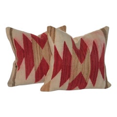 Antique Navajo Indian Weaving Geometric Pillows, Pair