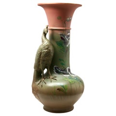 Vintage Large Art Nouveau Vase with a Sculpted Peacock and 'Opium' Poppies