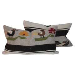 Vintage Mexican / American Indian Bird Weaving Pillows, Pair