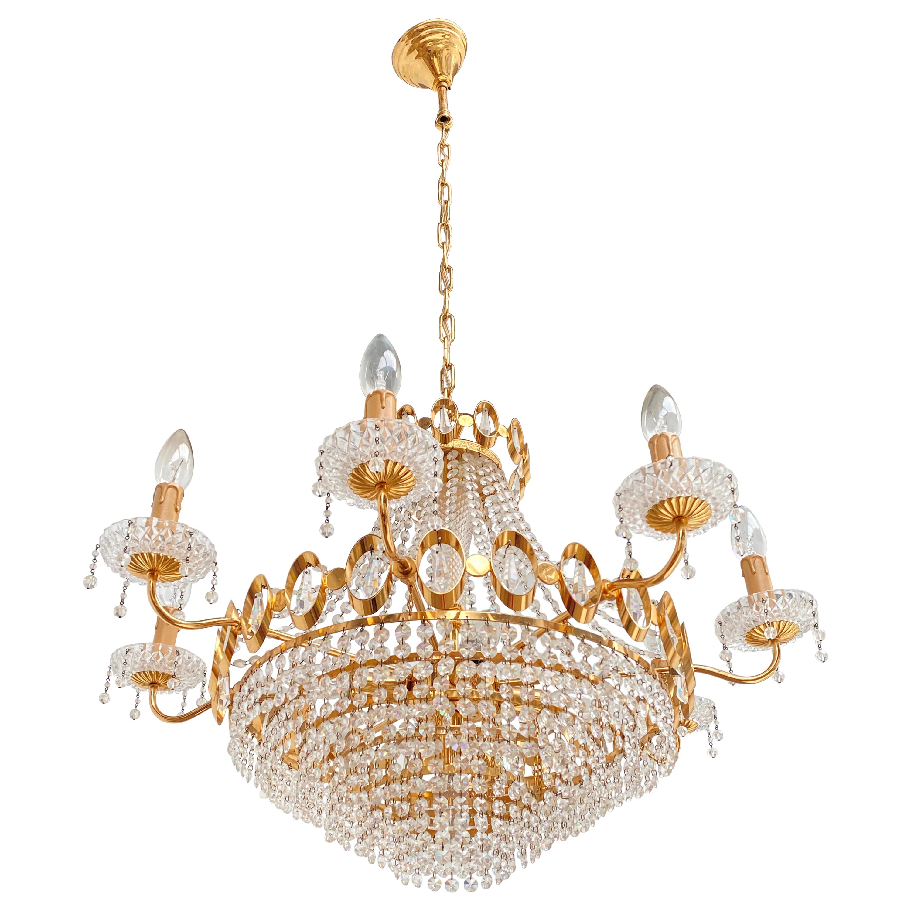 Very Large Luxurious Palwa Crystal Gilt Brass Classic Chandelier Germany 1960's 