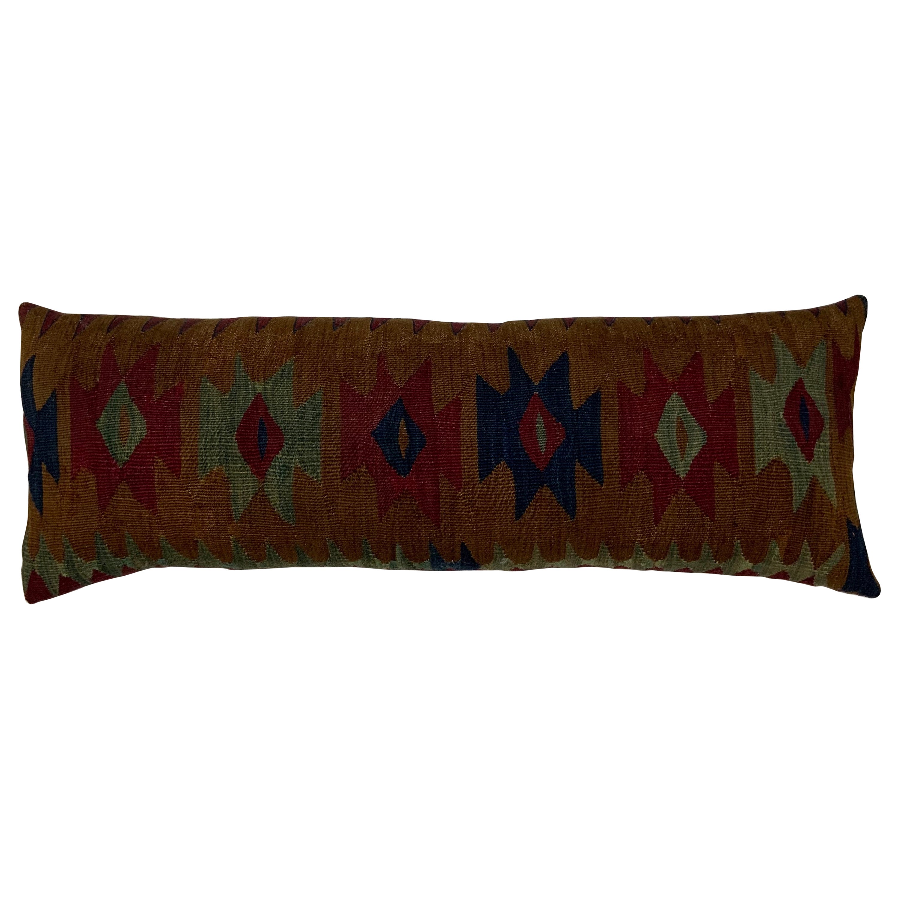 Coussin long ancien en textile à tissage plat du XIXe siècle