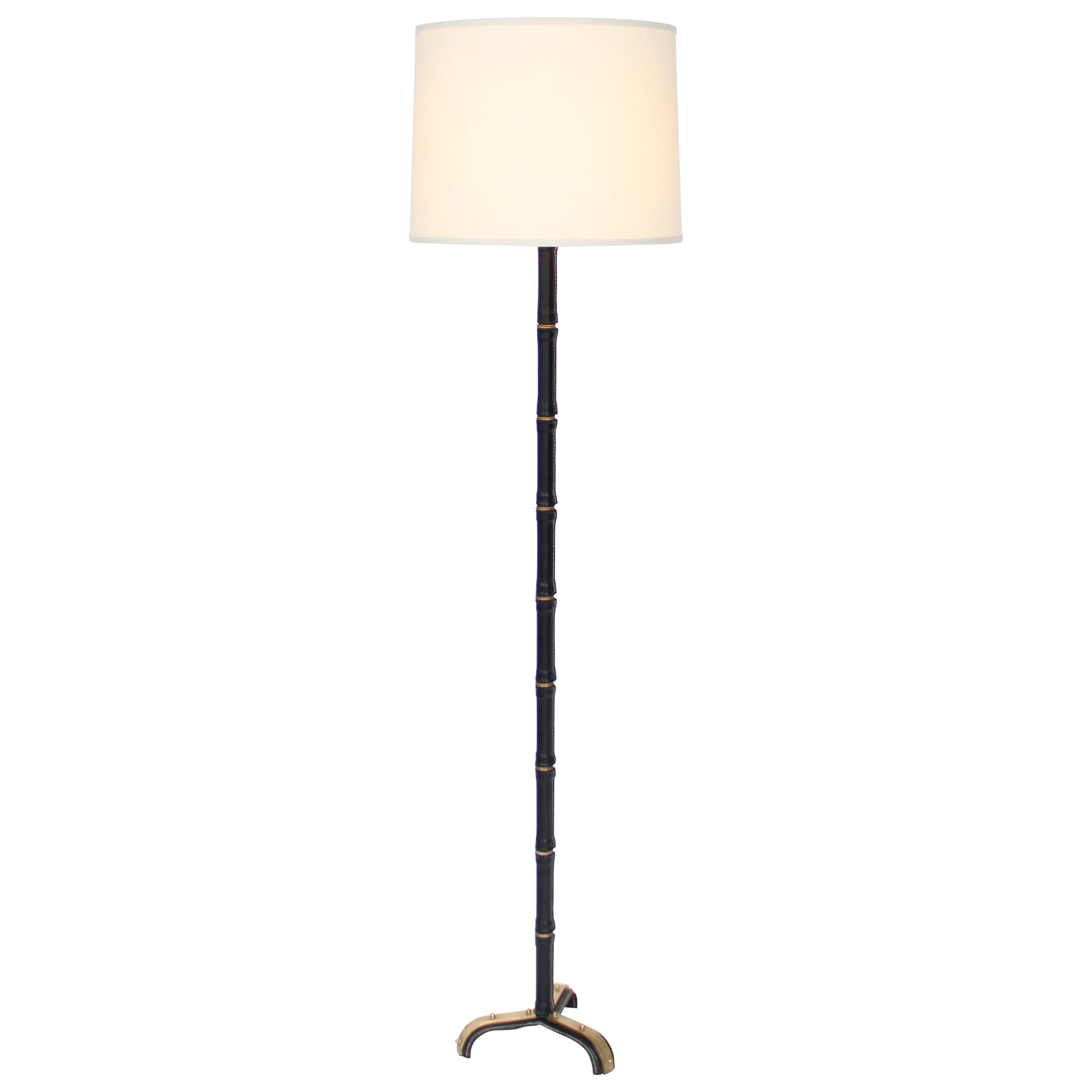 Jacques Adnet Leather and Brass French Floor Lamp