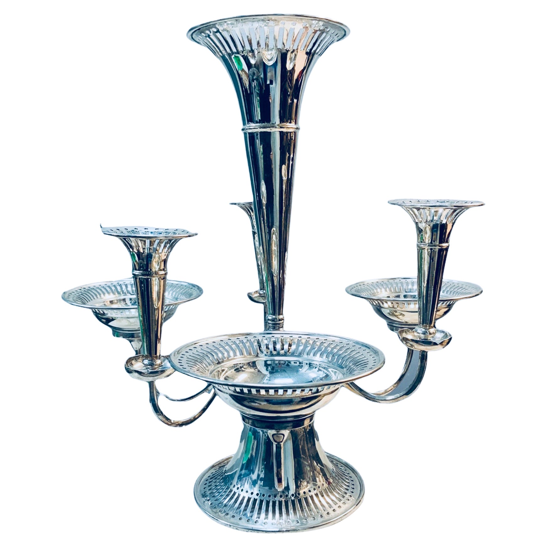 Large Versatile Silver Plated Trumpet Epergne For Sale