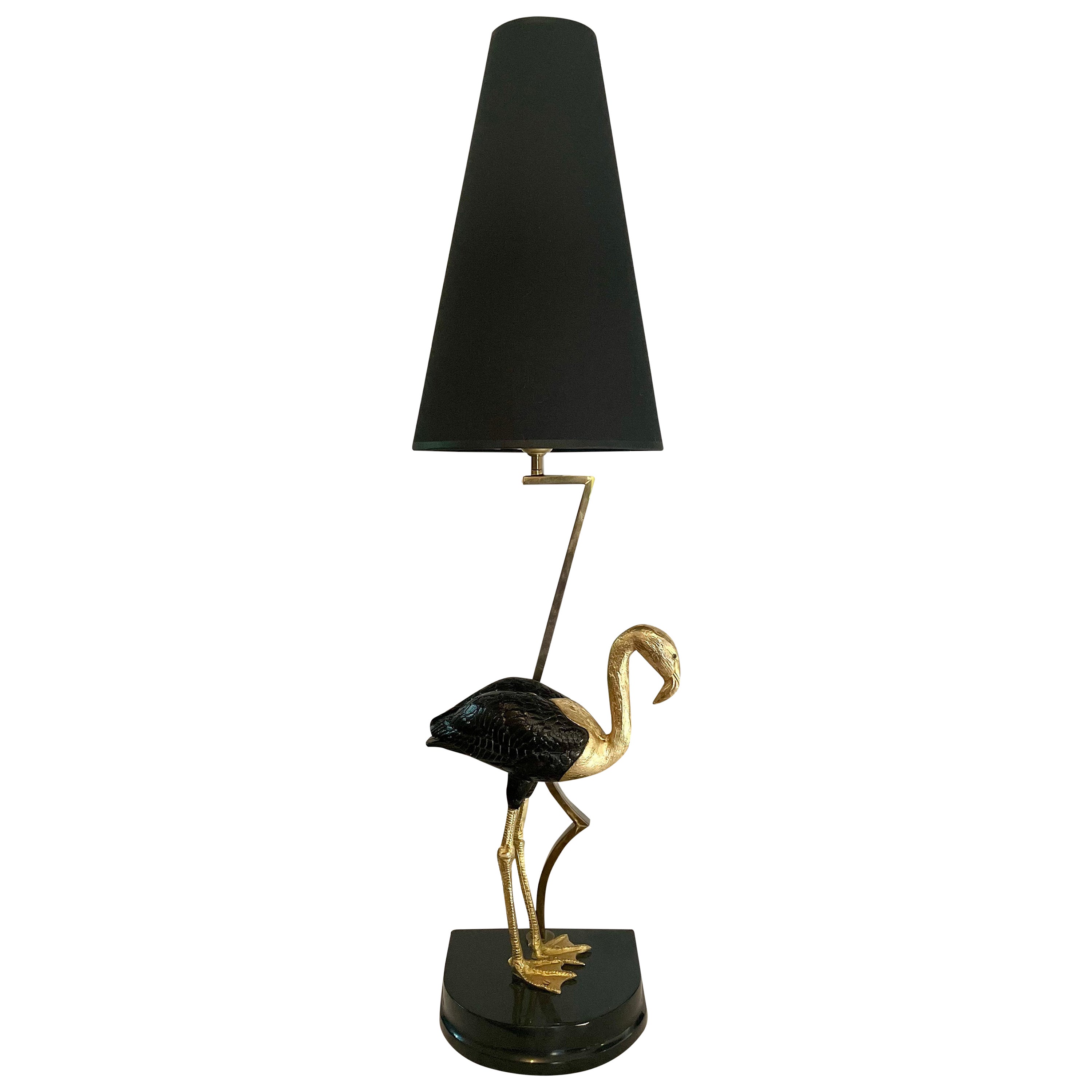 Vintage Pink Flamand Table Lamp, Italy, 1970s Wood and Brass, Hollywood Regency