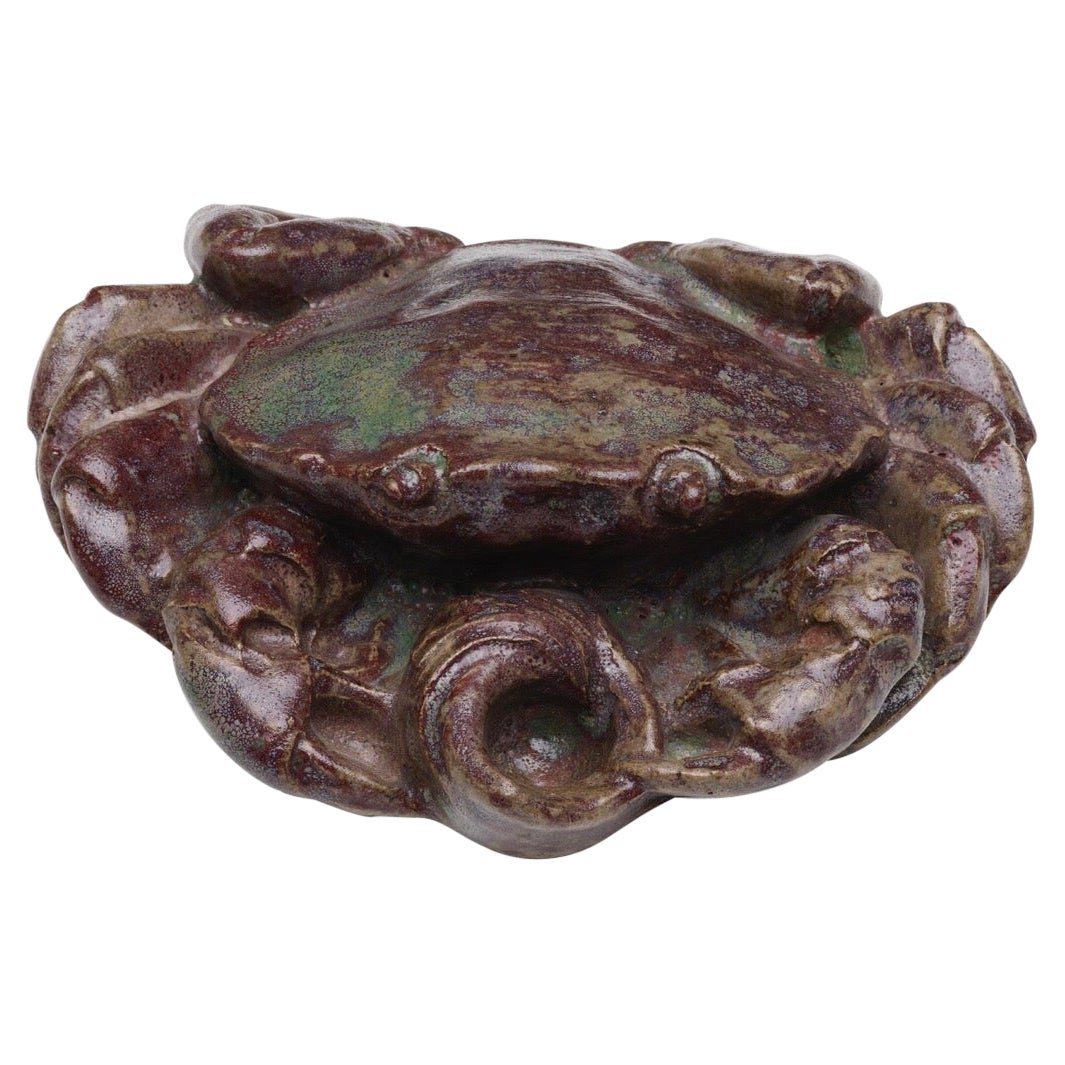 Glazed Earthenware Inkwell of a Crab, Signed Andre Methey, France c. 1900 For Sale