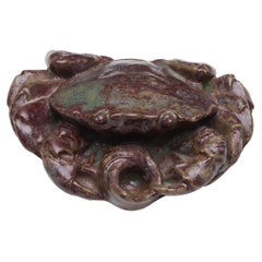 Glazed Earthenware Inkwell of a Crab, Signed Andre Methey, France c. 1900