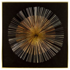 Curtis Jere Sunburst Pom Mixed Metal Wire Mid Century Wall Sculpture