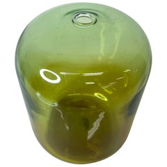  Soft Petite Green Glass Round Bud Vase Handblown Vintage 1960s Modern