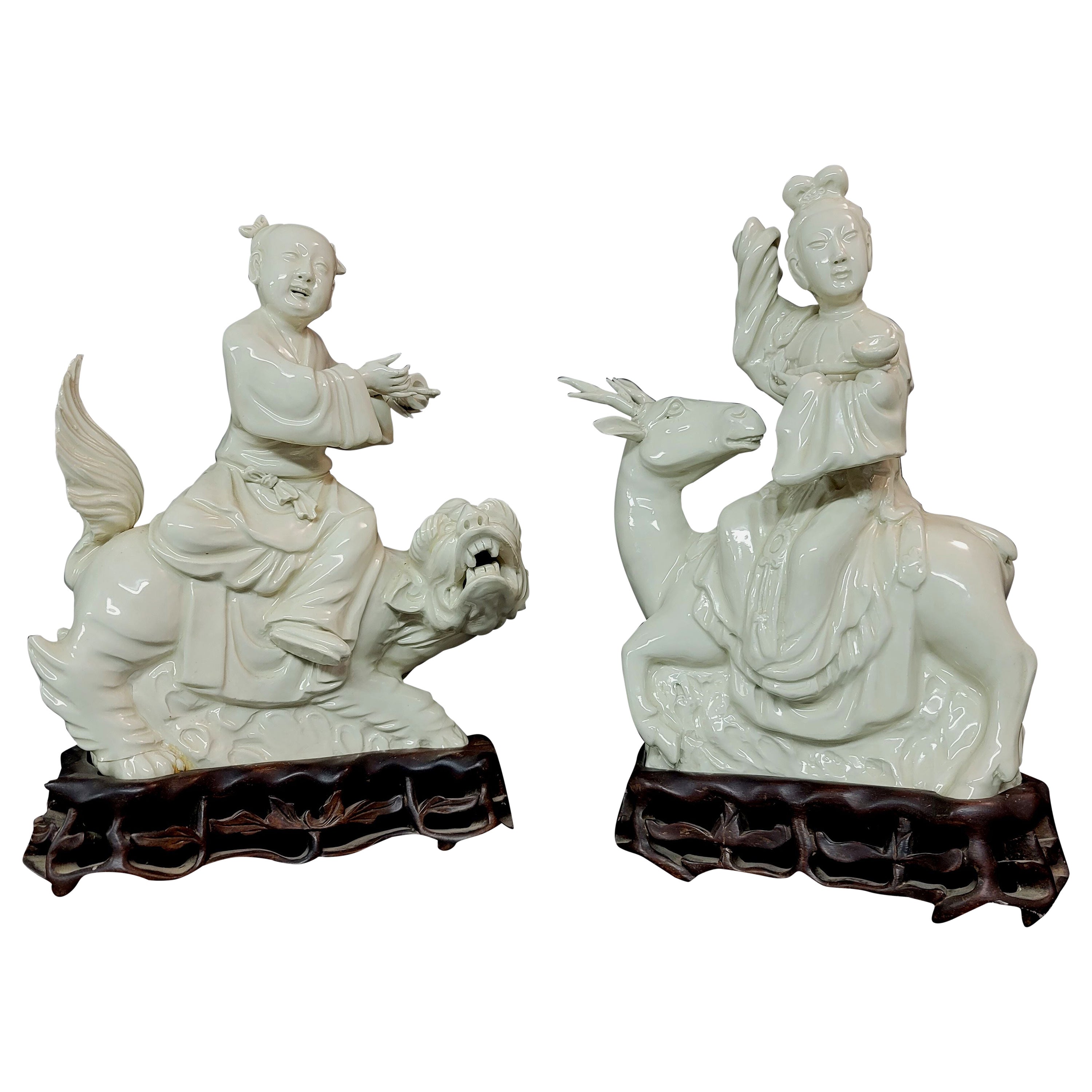 Pair of Chinese Blanc De Chine "He He Two Immortals", 19th Century