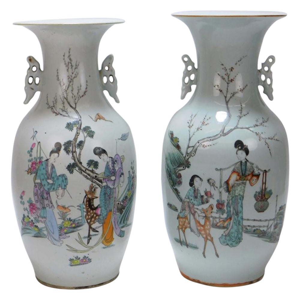 Two Chinese Republic Period Handled Vases For Sale