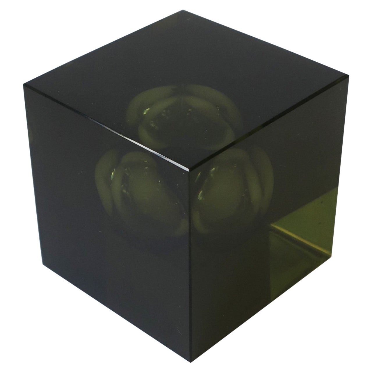 Japanese Smoked Black Crystal Cube Decorative Object