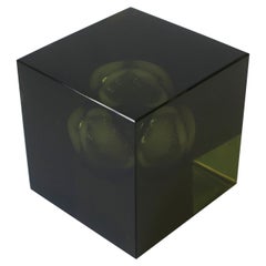 Japanese Smoked Black Crystal Cube Decorative Object