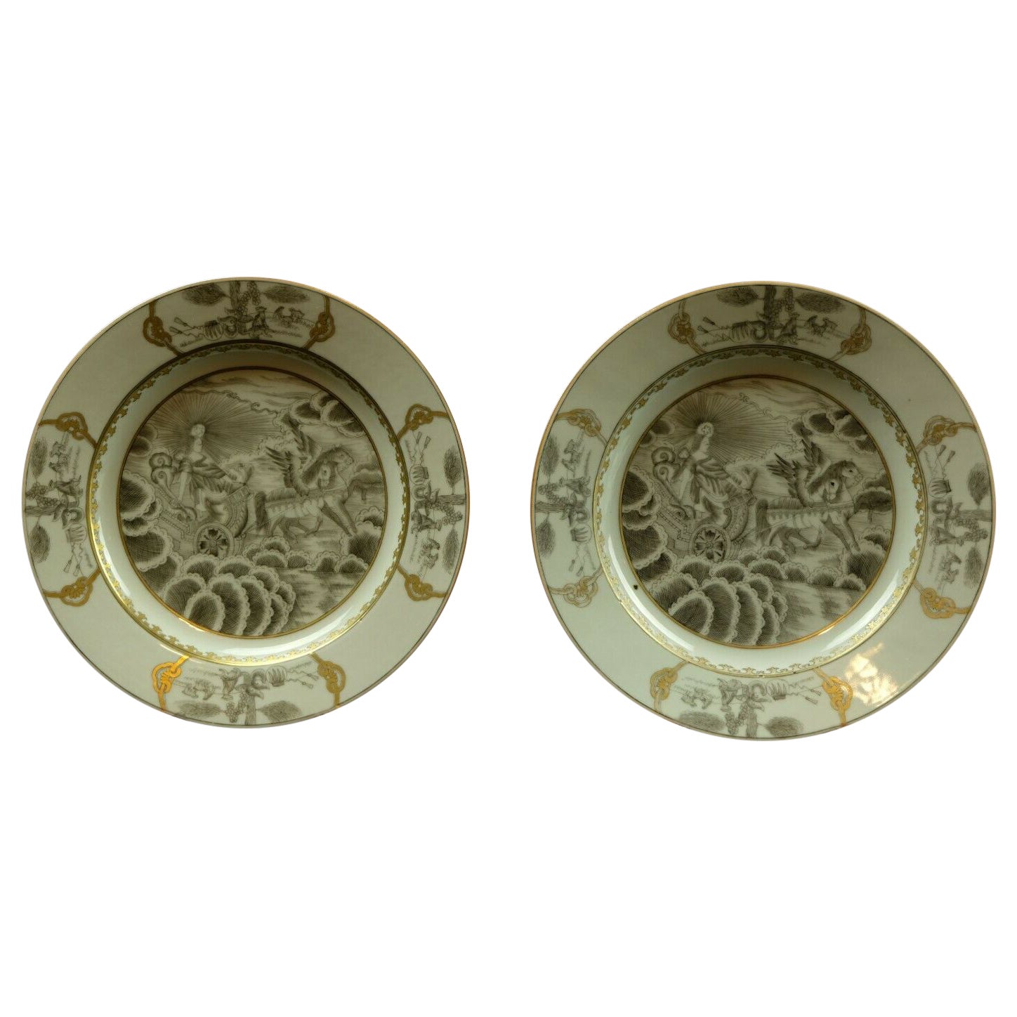 Pair of Encre de Chine Plates, 18 Century Qianlong Period For Sale