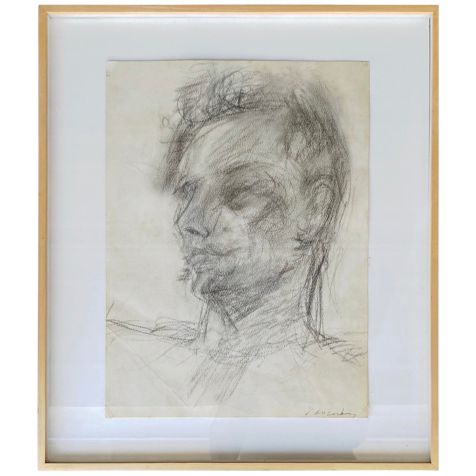 Framed Abstract Portrait of a Man Pencil Drawing