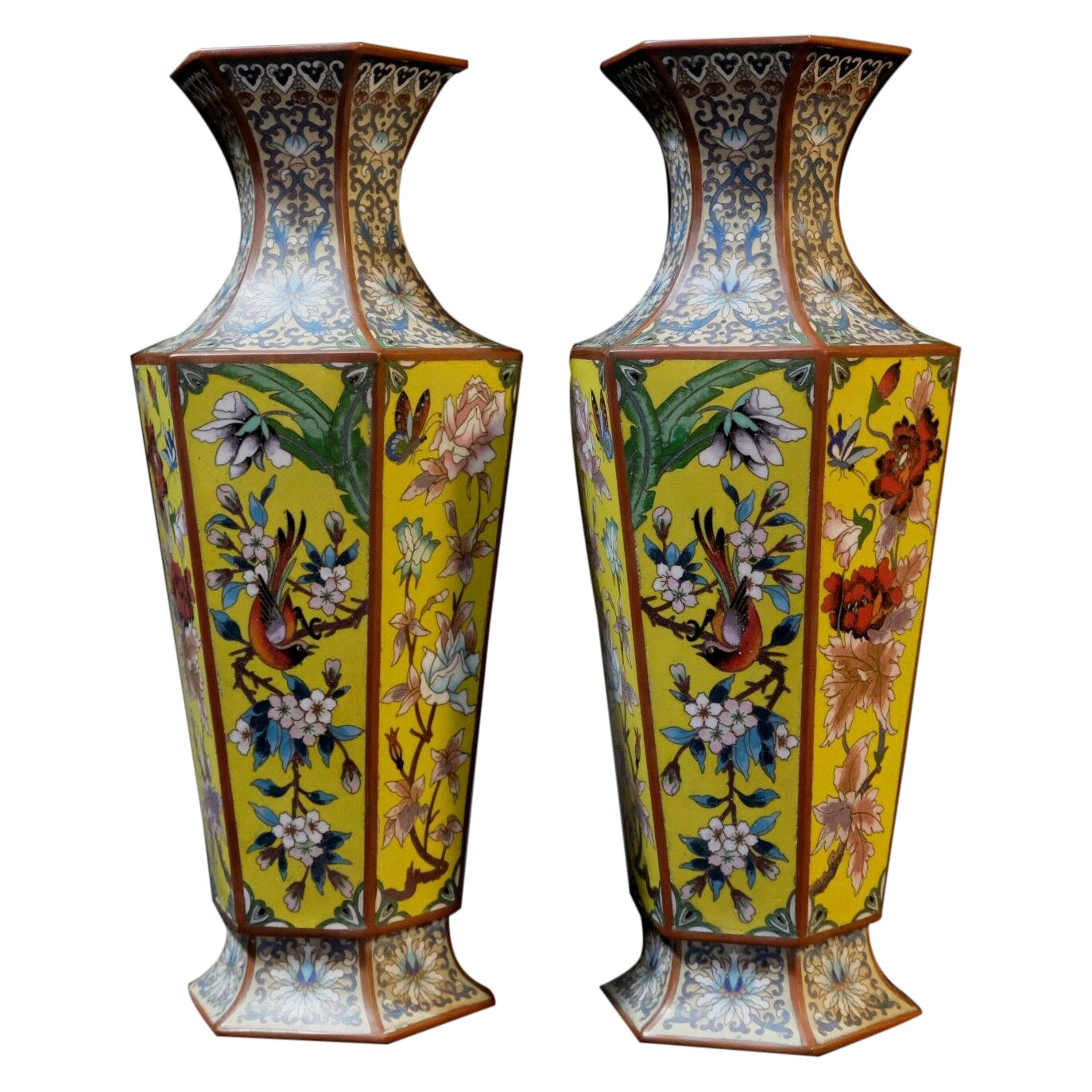 Matching Pair of Pair of French Victorian Cloisonné Vases, 19th Century